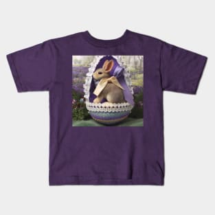 Cute Bunny Rabbit in Beautifully Decorated Easter Egg in a Spring Garden Kids T-Shirt